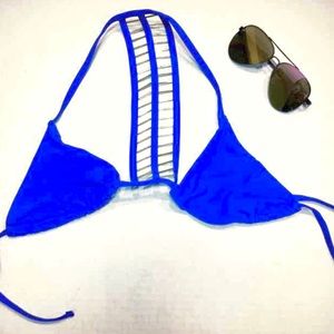 Blue Beaded Back Swim Top.